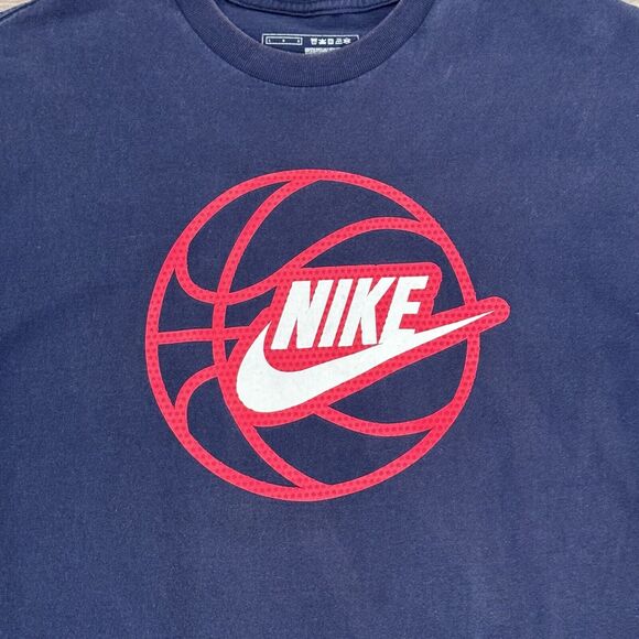 Vintage Nike Shirt Hoops Basketball Y2K Faded Navy Blue Graphic Tee Size Large - Picture 2 of 3